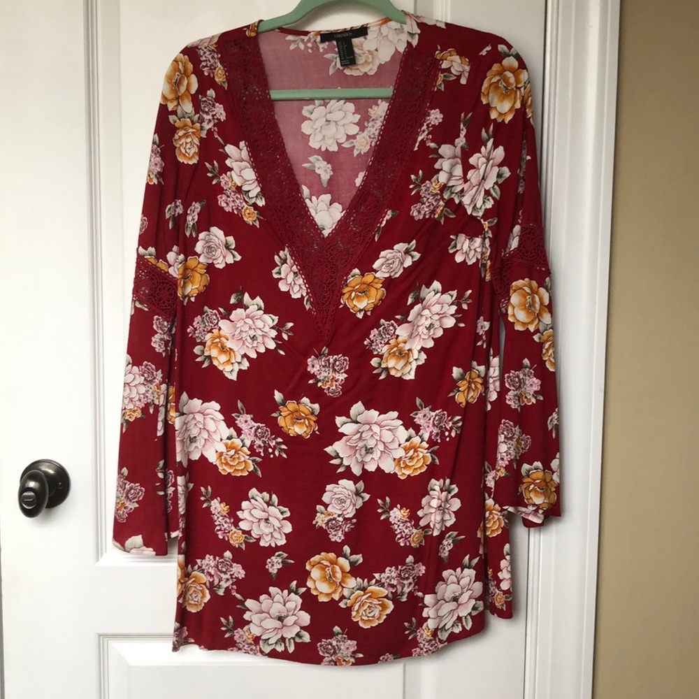 Forever 21 Red Floral Women’s Dress Small
